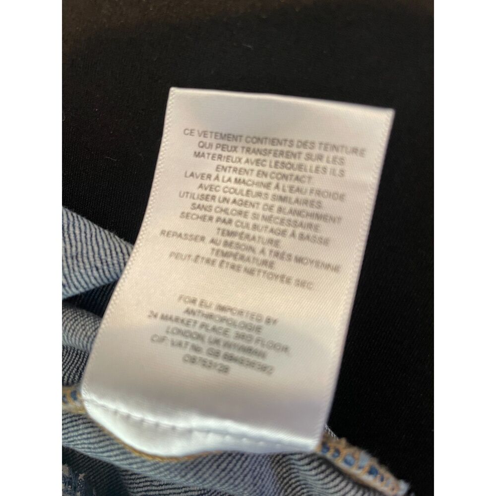 ~ Pilcro Lg Jean Jacket Cropped Denim Anthropologie Blue Raw Edge Stretch Large - Picture 14 of 14